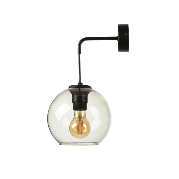 Wandleuchte mit runder, transparenter Glasschirmung und Leuchtmittel