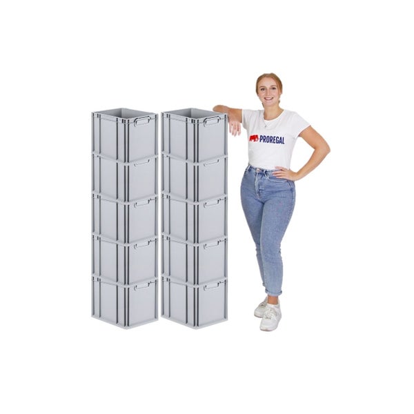 PROREGAL Spar Set 10x Eurobox Nextgen Economy Mit Scharnierdeckel & Roten Schiebeschnappverschlüsse Griffe Geschlossen HxBxT 32 x 30 x 40 cm 30 Liter
