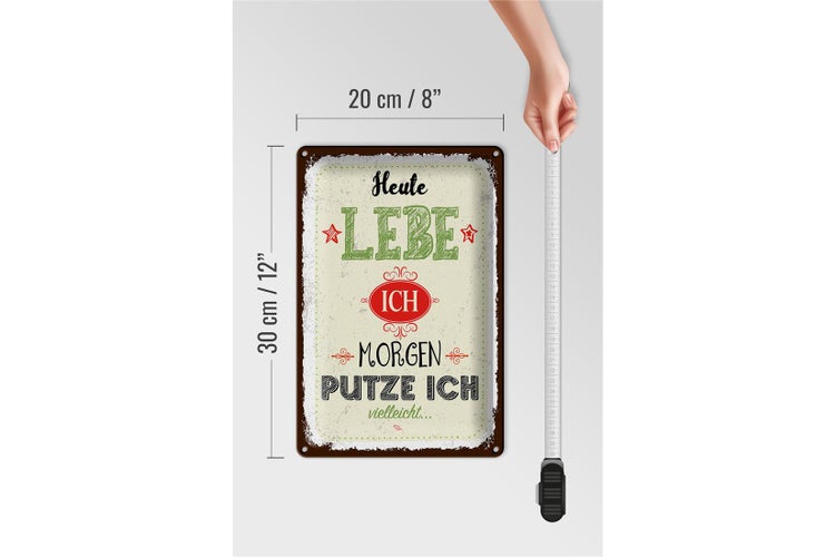 Blechschild Spruch Heute lebe ich morgen putze ich 20x30cm