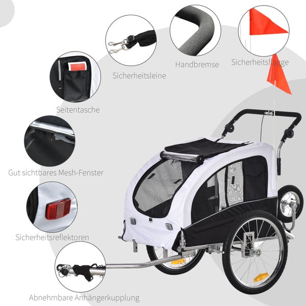 PawHut Fahrradanhänger, 155L x 83B x 108H cm, Polyester, Stahl, Weiß+Schwarz