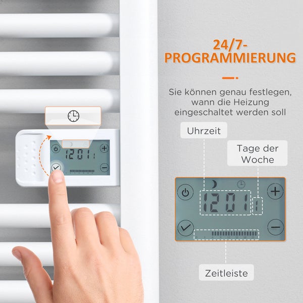 HOMCOM Handtuchheizkörper mit 16 Heizstäbe, für Badezimmer, mit Überhitzungsschutz, 540 x 960 mm, Aluminium, Weiß