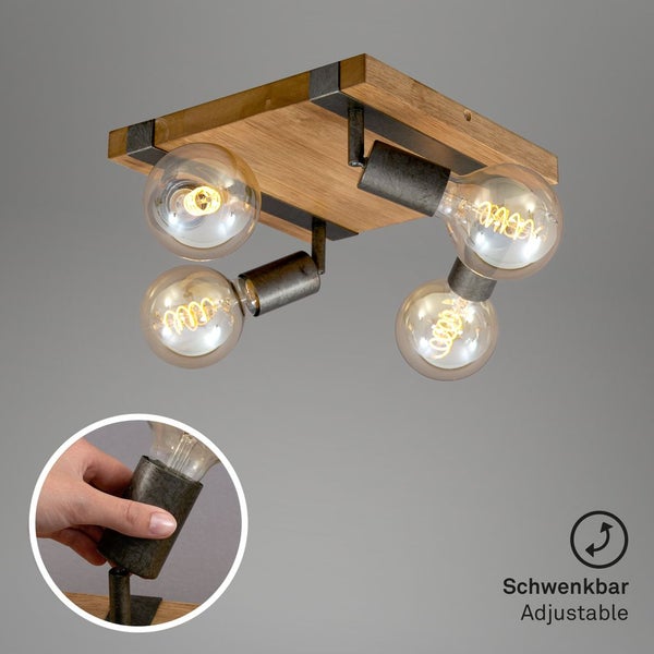 Spotleuchte dreh- und schwenkbar 4x E27 Metall-Holz Gunmetal Briloner