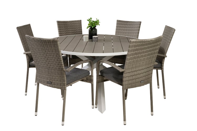 Parma Gartenset Tisch Ø140cm und 6 Stühle Anna grau. 140 X 140 X 73 cm