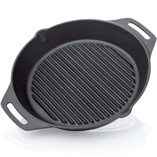 BBQ Nerd Gusseisenpfanne zum Grillen - mit Rillenboden für ein schönes Grillmuster | Steakpfanne Ø 30 cm 3200g mit Ausgießer und Henkel | Antihaft-Pfanne Feuerpfanne Outdoor-Pfanne