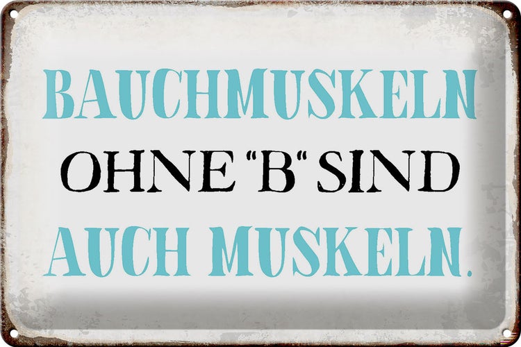 Blechschild Spruch 30x20cm Bauchmuskeln ohne B Schild