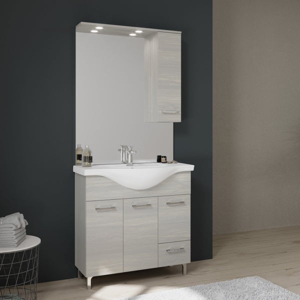 85 cm Badezimmermöbel-Set in Eiche grau Holzoptik | Rimini