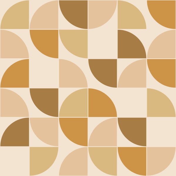 Geometrisches Muster mit Halbkreisen und Viertelkreisen in verschiedenen Beige- und Brauntönen.