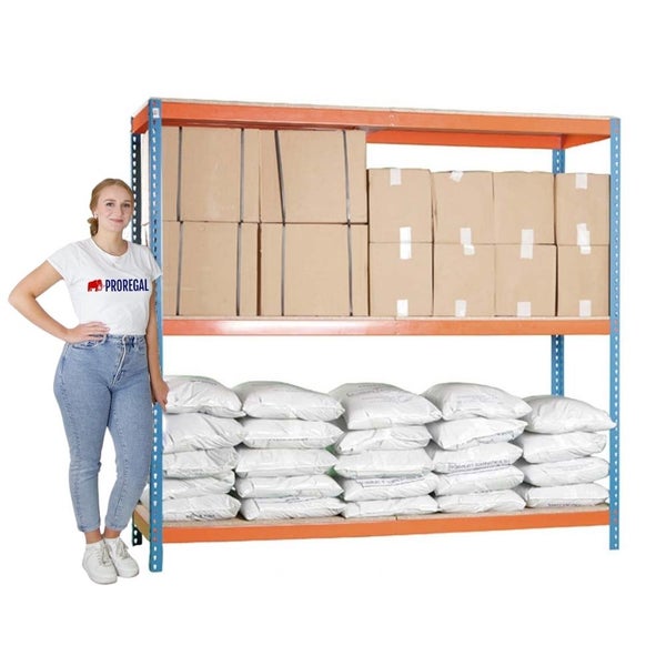 PROREGAL Schwerlastregal Wood Beast Three HxBxT 200 x 180 x 90 cm 3 Ebenen Fachlast 600 kg Blau-Orange