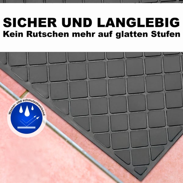 BigDean 10 Stück Stufenmatten aus Gummi – 75 x 25 cm – Outdoor Treppenstufenmatten – Anti Rutsch Gummimatten Karo Design