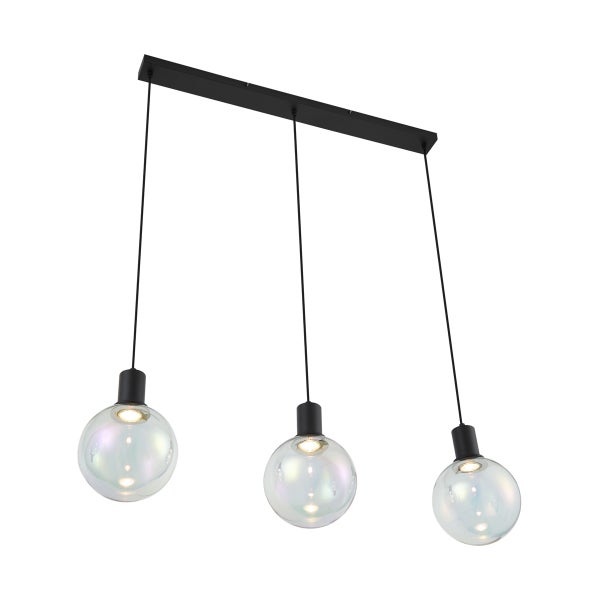 Dreiflammige Pendelleuchte mit transparenten Kugellampenschirmen für den Innenbereich