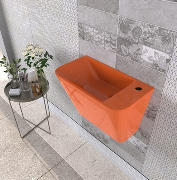 Waschbecken BxTxH: 50 x 28 x 35cm Monoblock 50cm für Kleine Bäder Gäste Wc Orange