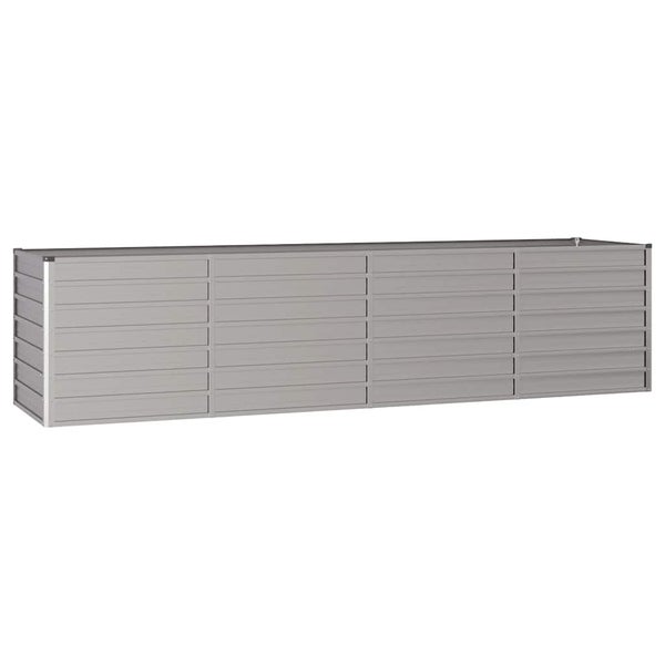 Rechteckiges Hochbeet aus Metall mit horizontaler Rippenstruktur in Grau.
