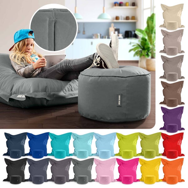 Green Bean 2er Set XXL Sitzsack inkl. Pouf fertig befüllt mit EPS-Perlen - Riesensitzsack 140x180 Lounge Sitz-Kissen Bean-Bag Chair  - Grau