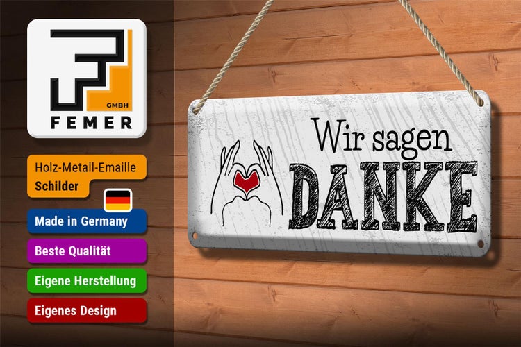 Blechschild Spruch wir sagen danke Herz 27x10cm Dekoration