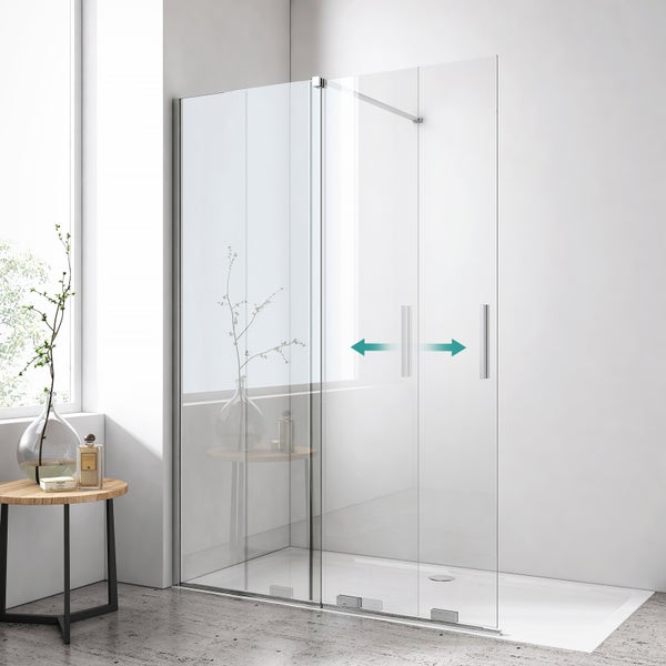EMKE Eckdusche Duschabtrennung 900mm Breit 195 cm Höhe, Walk In Duschen, Duschtür mit Seitenwand, 8mm ESG-Sicherheitsglas mit Nano Beschichtung,Chrome
