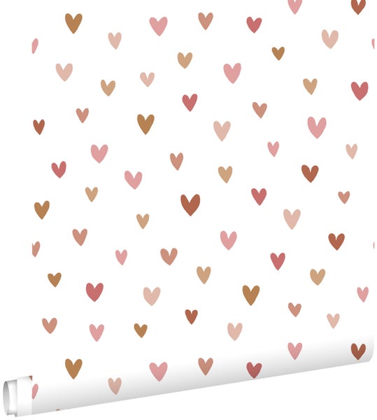 ESTAhome Tapete Herzchen Terrakotta und Rosa - 53 cm x 10.05 m - 139360