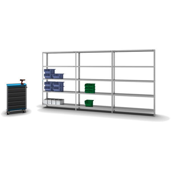 PROREGAL Fachbodenregal Schraubsystem Medium-Duty Grundregal HxBxT 200 x 130 x 30 cm 5 Ebenen Fachlast 200 kg Beidseitig Nutzbar Verzinkt