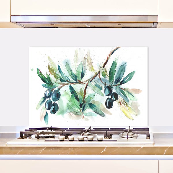 Küchen Spritzschutz | Küchenrückwand | Alu-DiBond | Fliesenschutz für den Herd und Spüle | Küche | Küchenfliesen | Fliesenspiegel | Rückwand, Größe: 60 x 40 x 0.3 cm Küchenrückwand und Spritzschutz Oliven