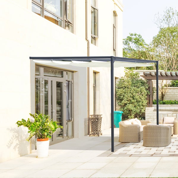 Outsunny Pergola, mit Stoffdach, wetterfest, 3 x 3 m, Metall, Polyester, Cremeweiß