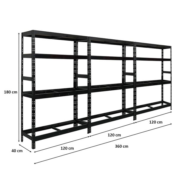 PROREGAL Mega Deal 3x Reifenregal Tiger HxBxT 180x120x40 cm bis zu 12 Reifen auf 2 Ebenen mit 2 Fachboden Schwarz Reifenständer