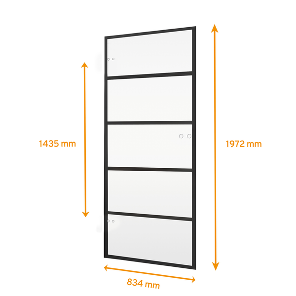 Glastür 834x1972mm Blockstreifen schwarz + Glastürbeschlag Komplettset