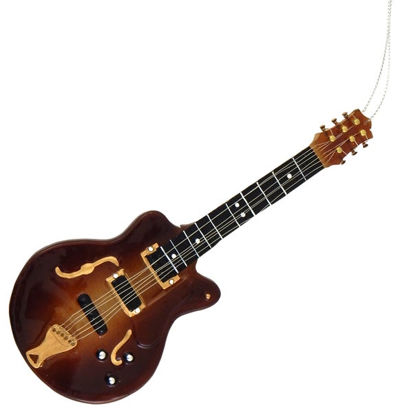 Elektrogitarre 18cm, Glasornament, mundgeblasen und handekoriert, 1 Stck., Weihnachtsbaumkugeln, Christbaumschmuck, Weihnachtsbaumanhänger