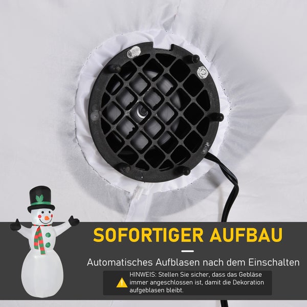 HOMCOM 1,93 m aufblasbarer Schneemann mit 2 Modulleuchten, Garten, Rasendekoration, Party, 130 x 72 x 193 cm, Polyester, Weiß