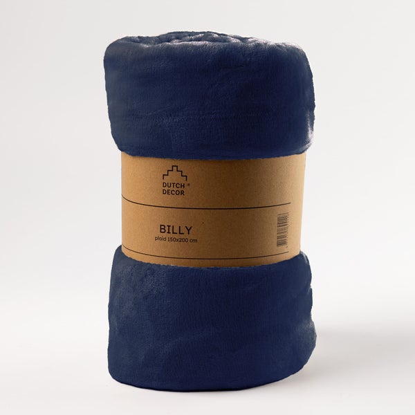 Gerollte blaue Fleecedecke mit Papierbanderole