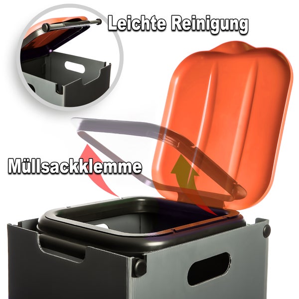 BigDean Müllsackständer Orange 80L mit Sichtschutz - passend für den Gelben Sack + andere Müllsäcke - Müllsackhalter Mülleimer Müllbeutelständer - Feucht abwischbar - Made in Europe