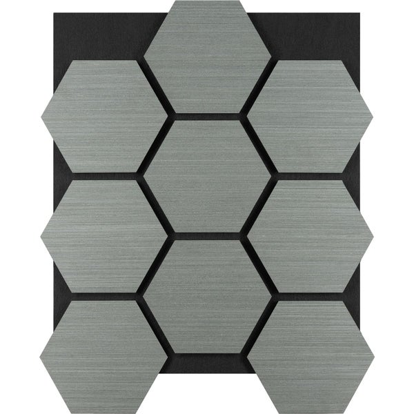 Mosaikfliese aus Aluminium in Sechseckform mit gebürsteter Oberfläche.