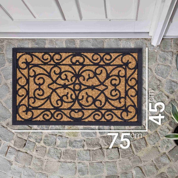 Fußmatte aus Kokosfaser mit Ornamenten, 75 cm x 45 cm