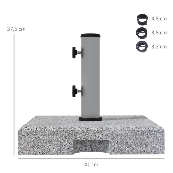 Outsunny Sonnenschirmständer aus Granit 28kg Sonnenschirmfuß mit zwei Drehknöpfen am Standfuß für Mastdurchmesser Ø 32/38/48 mm, Schirmständer mit Rollen für Garten, Balkon, Granit, Grau