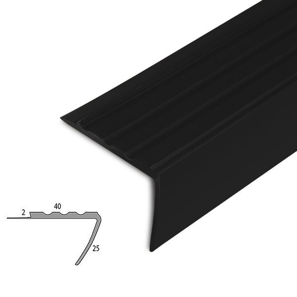 FLOORDIREKT Stufenkantenprofil Toronto - Treppenkantenprofil - Schwarz - 4 x 2,5 x 120 cm