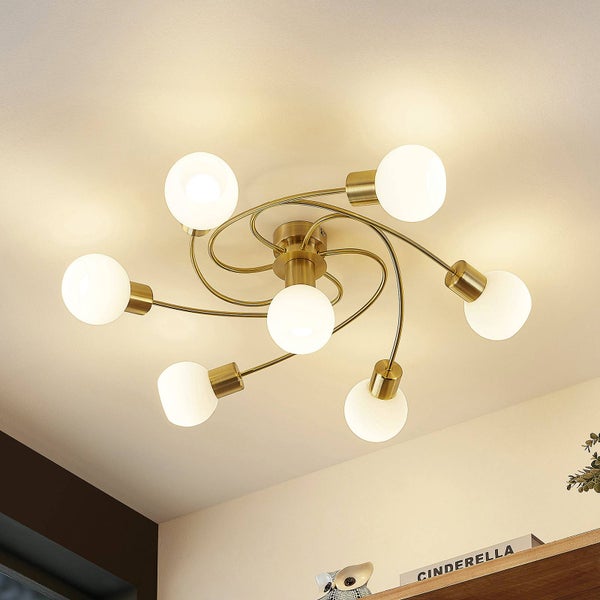 Lindby Deckenlampe Glas Metall, Deckenstrahler Deckenleuchte 7x E14 max. 40W ohne Leuchtmittel Lampe Wohnzimmer Schlafzimmer Flurlampe