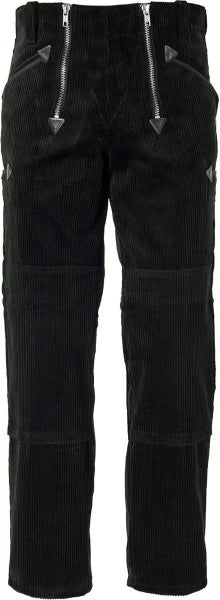 Schwarze Zunfthose aus Cord mit doppeltem Reißverschluss und Knieverstärkung.