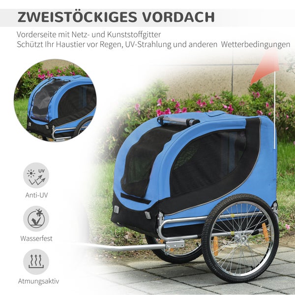 PawHut Fahrradanhänger, L130 x B73 x H90 cm, 600D Oxford, Stahlrohr, Blau+Schwarz