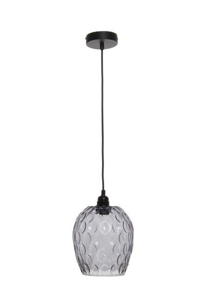 Vintage Glaslampe Grau, Hängelampe Retro Glaskugellampe 27 cm | Wohnzimmer Esszimmer Leuchte