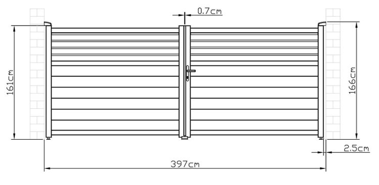 Flügeltor 4m CARPATIA H.160cm graues Aluminium + 2 Pfosten 20x20cm H.190cm
