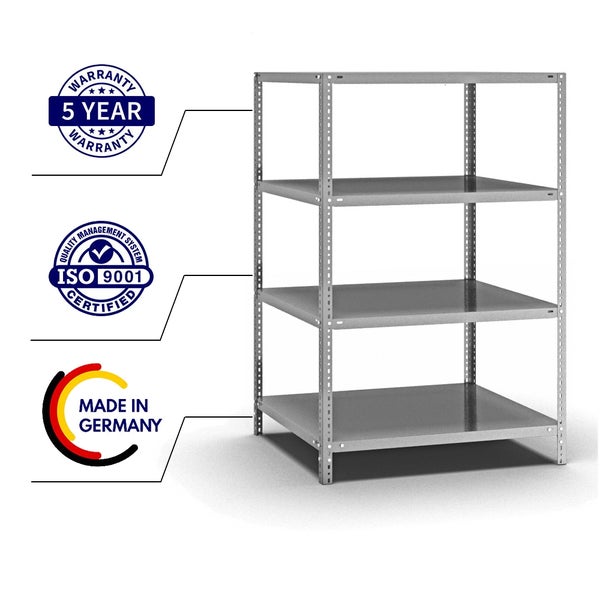 PROREGAL Fachbodenregal Schraubsystem Light-Duty Grundregal HxBxT 150 x 100 x 80 cm 4 Ebenen Fachlast 125 kg Beidseitig Nutzbar Verzinkt