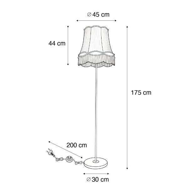 Technische Zeichnung einer Stehlampe mit den Maßen 175 cm Höhe und 45 cm Durchmesser des Lampenschirms