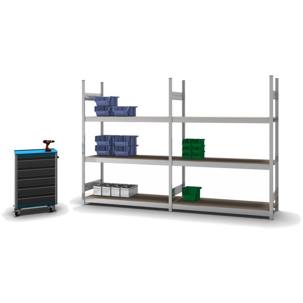 PROREGAL Weitspannregal Stecksystem T-Profil Grundregal HxBxT 200x150x50 cm 3 Ebenen Spanplatten Fachboden Fachlast 350 kg Verzinkt