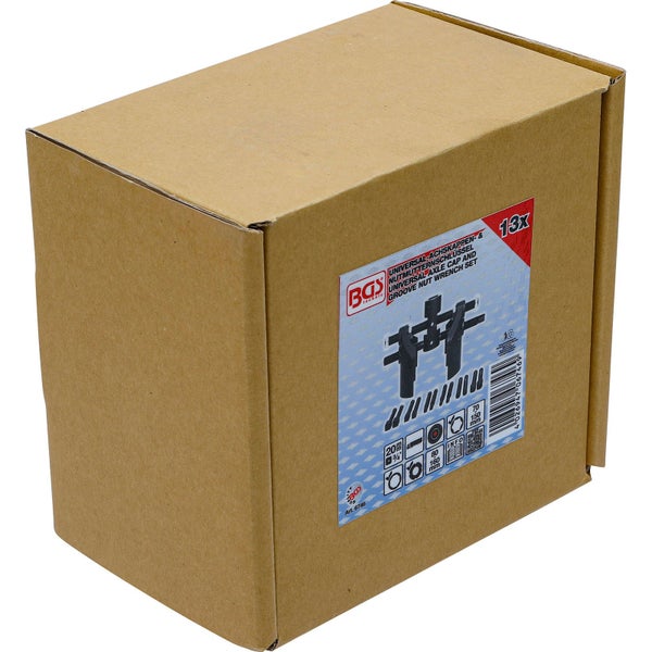 Karton mit Universal-Achskappen- und Nutmutternschlüssel-Set von BGS technic, 13-teilig