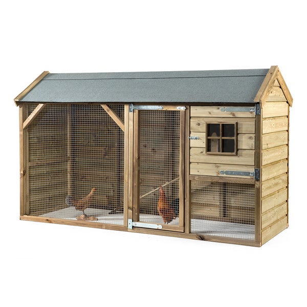 Hühnerstall aus Holz mit Gitter und Dach