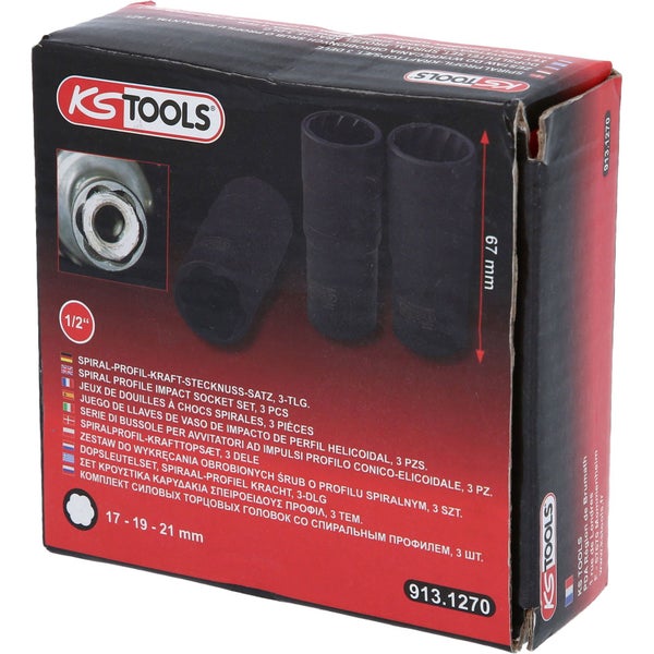 KS TOOLS 1/2 Spiral-Profil-Kraft-Stecknuss-Satz 3tlg. 17 - 21 mm - 913.1270