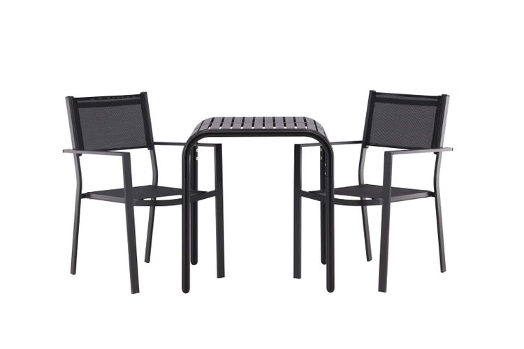 Borneo Gartenset Tisch, 2 Stühle  schwarz. 70 X 70 X 75 cm