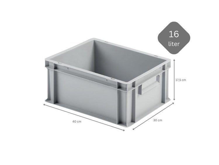 PROREGAL SparSet 5 x Eurobehälter Mit Geschlossenem Griff HxBxT 17,5 x 30 x 40 cm 16 Liter Grau Eurobox Transportbox Transportbehälter Stapelbehälter