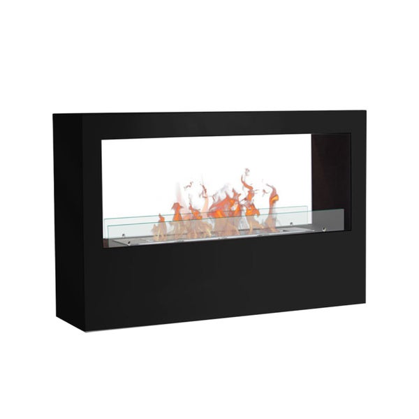 Bioethanol-Kamin mit schwarzem Rahmen und Glasabdeckung