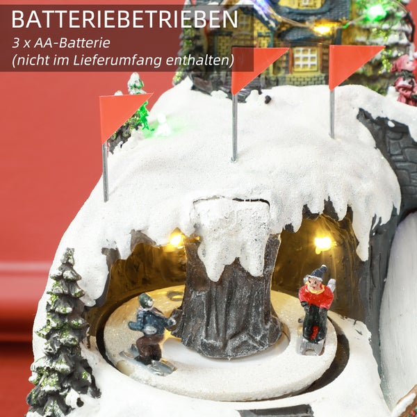 HOMCOM Weihnachtsdorf Weihnachtsstadt mit LED-Leuchtung, Musik, Häuser, Eisläufer, rotierende Eisläufer und beweglicher Zug, Winterlandschaft für Weihnachten, Mehrfarbig