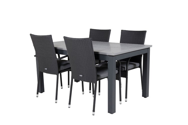 Albany Gartenset Tisch 100x160/240cm und 4 Stühle Anna schwarz, grau. 100 X 160 X 74 cm