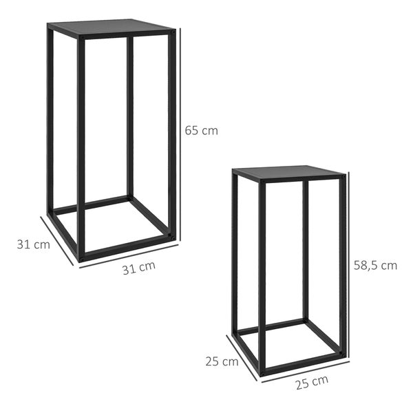 Outsunny 2er-Set Pflanzenständer, Blumenständer mit skandinavischem Design, 31L x 31B x 65H cm, Stahl, Schwarz